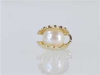14K Yellow Gold 6mm Round Pearl Clam Shell Pendant Charm